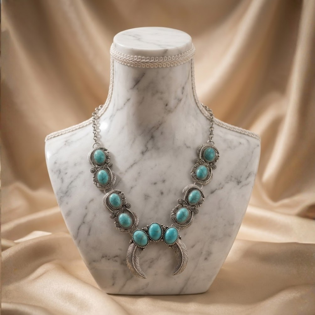 Canyon Turquoise Moon Feather Statement Necklace