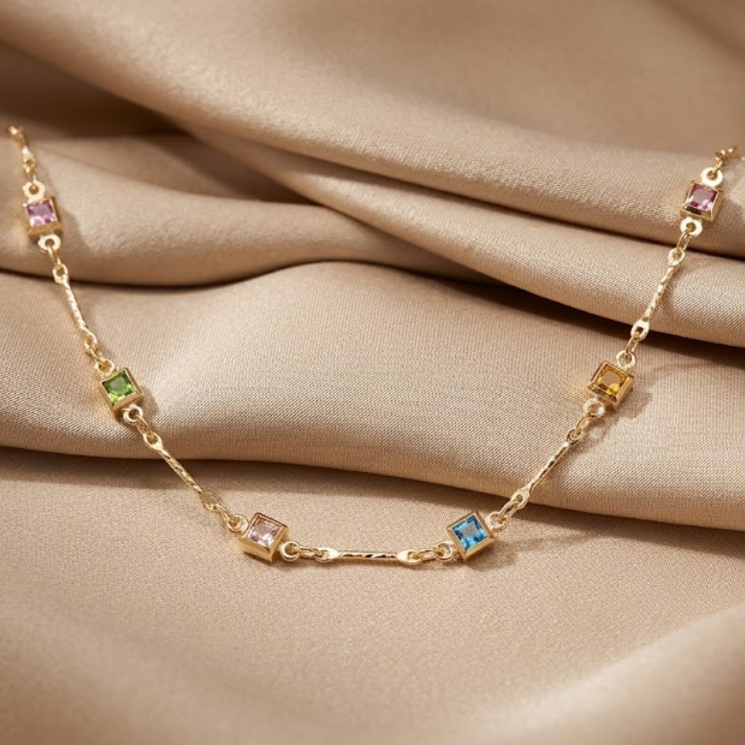 Square Crystal Chain Necklace