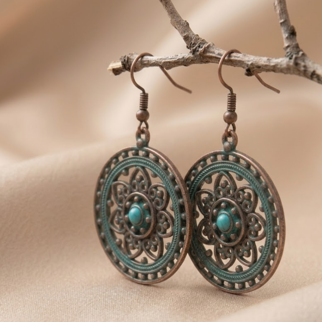 Solstice Verdigris Mandala Drop Earrings