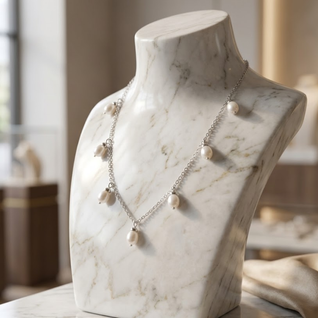 Perle Silver Floating Pearl Drop Necklace