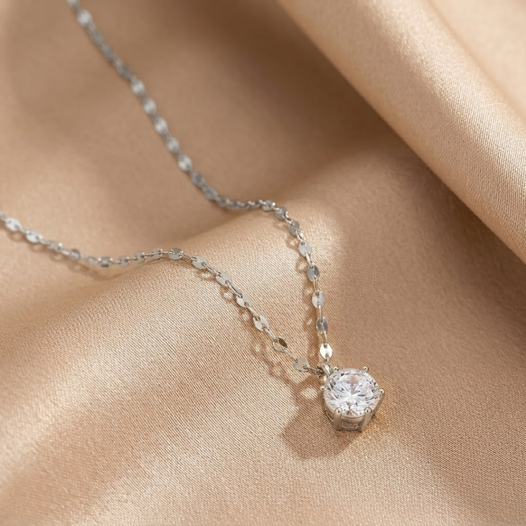 Silver Solitaire Zirconia Necklace