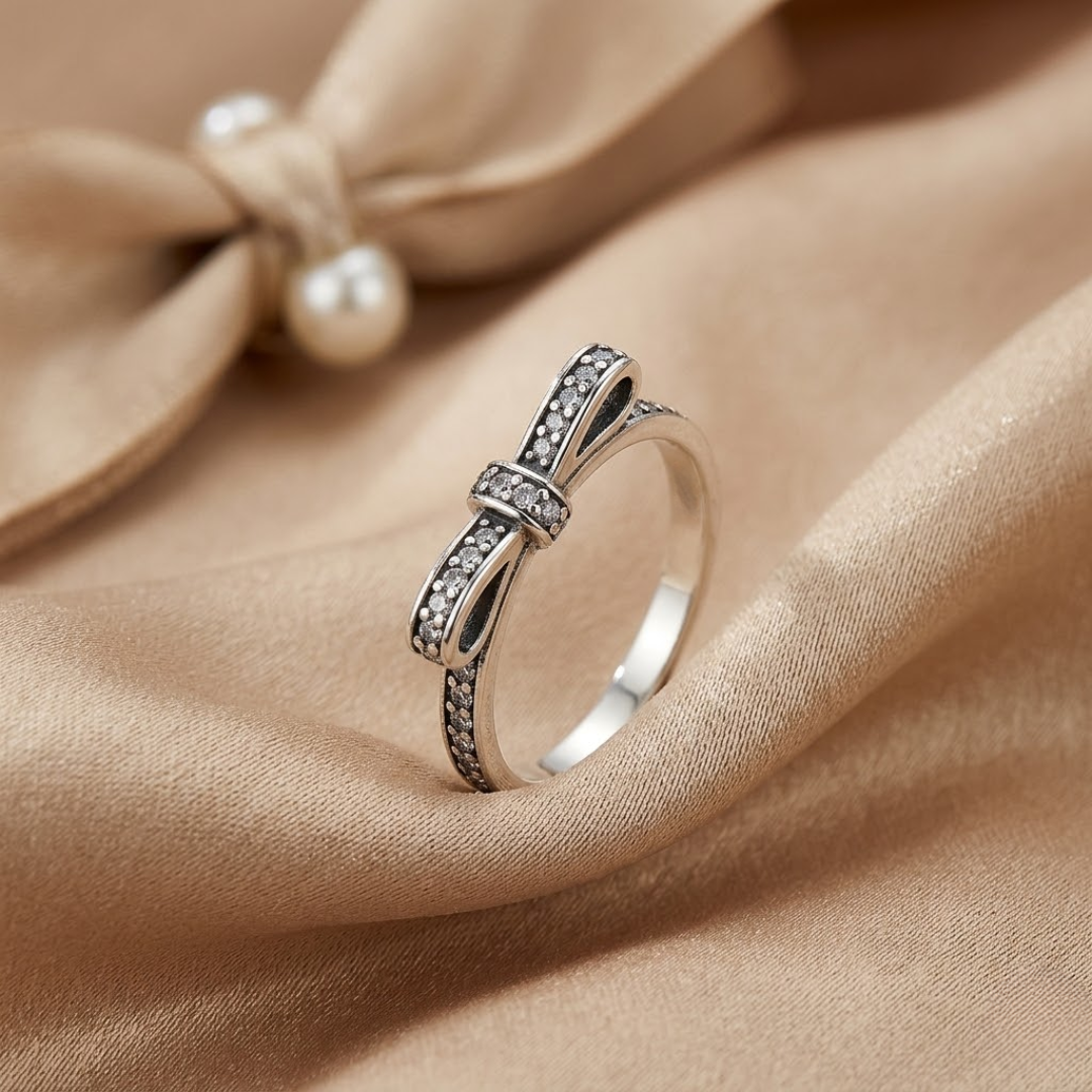 Crystal Bow Sterling Silver Ring