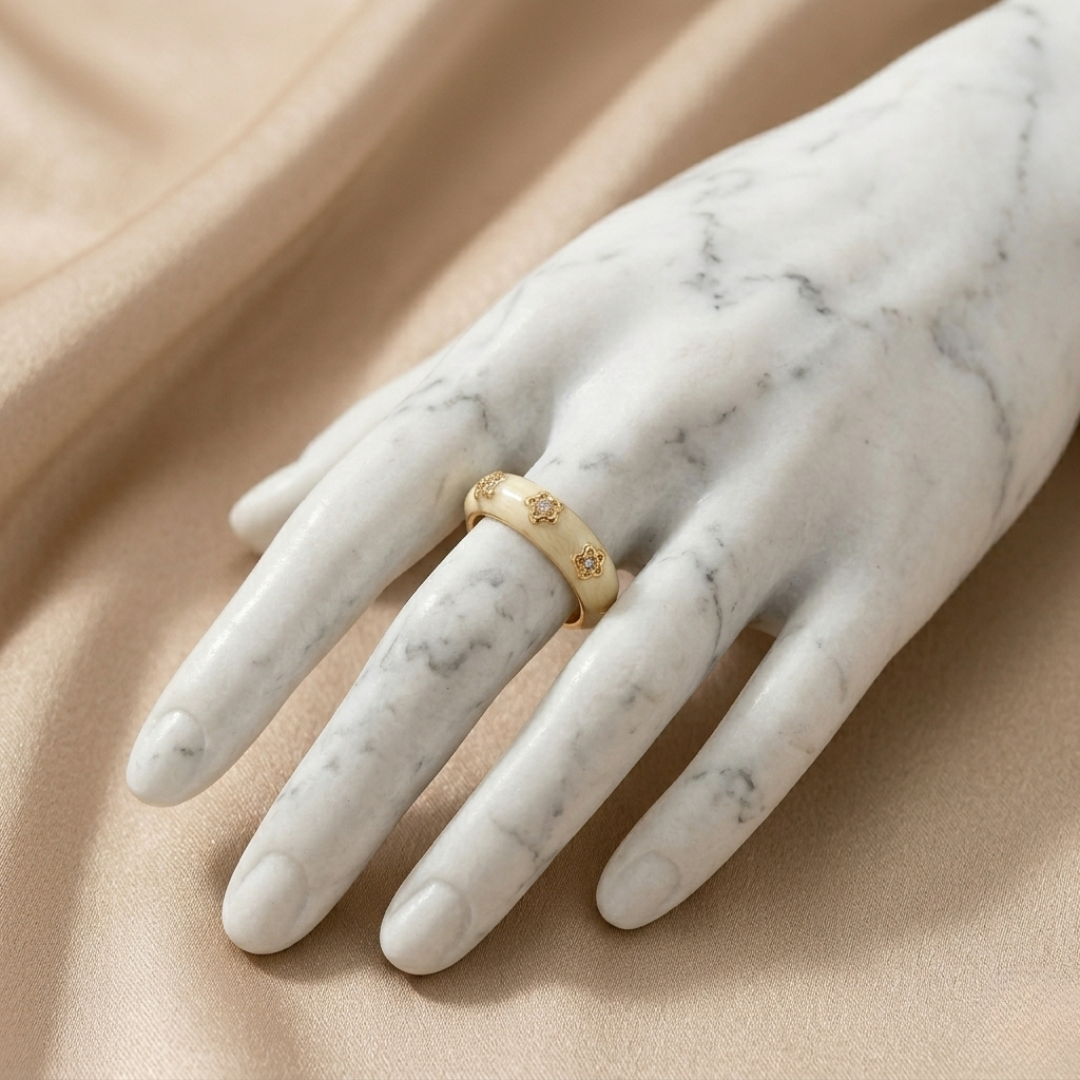 White Enamel Cloud Ring