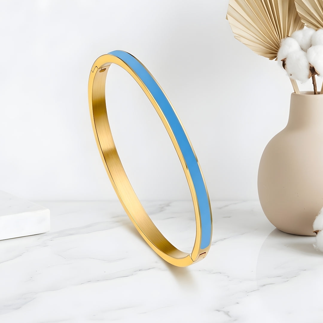Aqua Enamel Slim Steel Bracelet