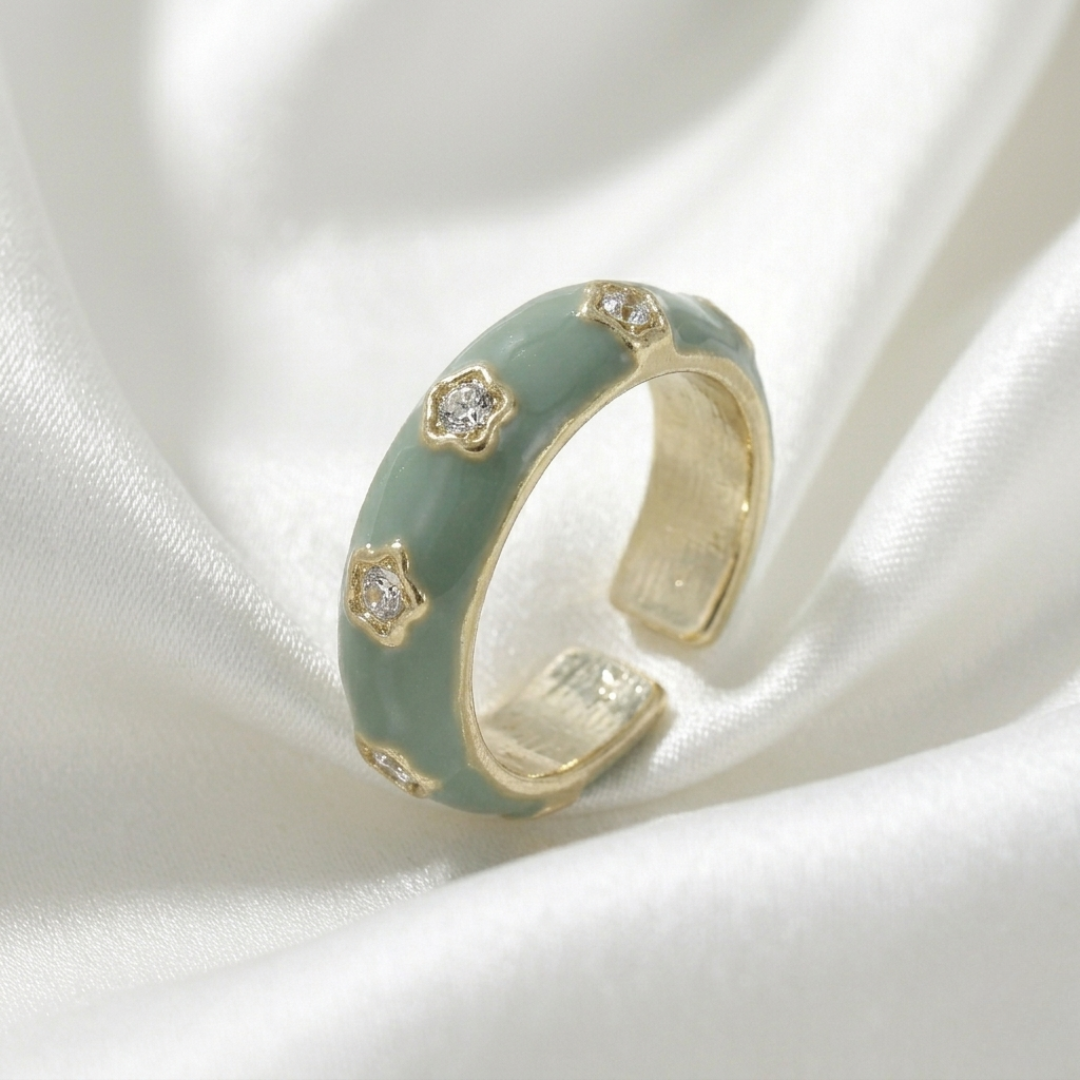 Sage Enamel Flower Ring
