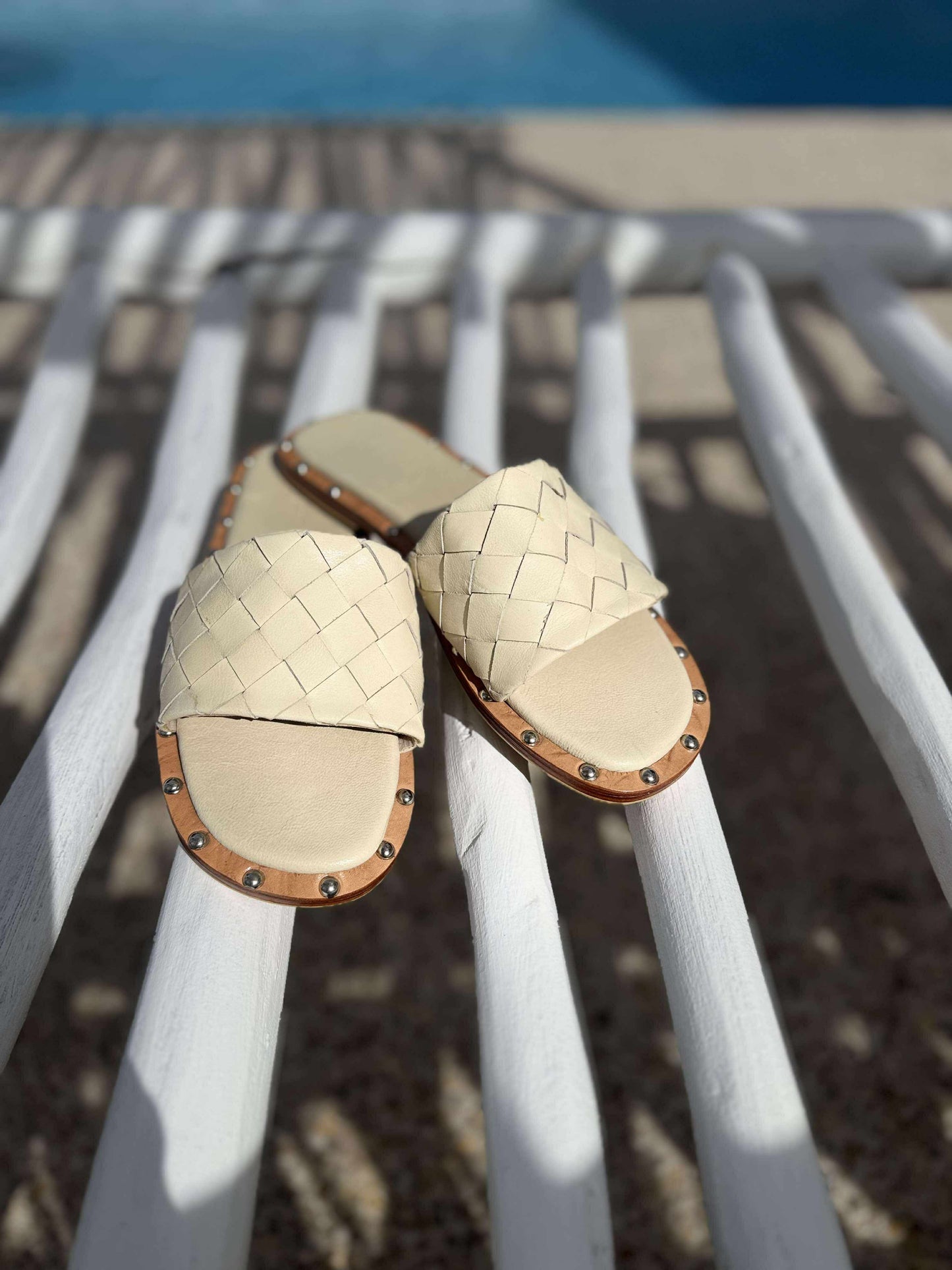 The Driftwood Woven Slide | Cream Leather Sandal