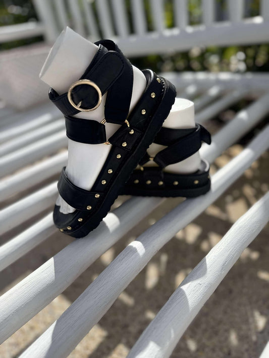 Black Gold Stud Sandals | On Sale Now