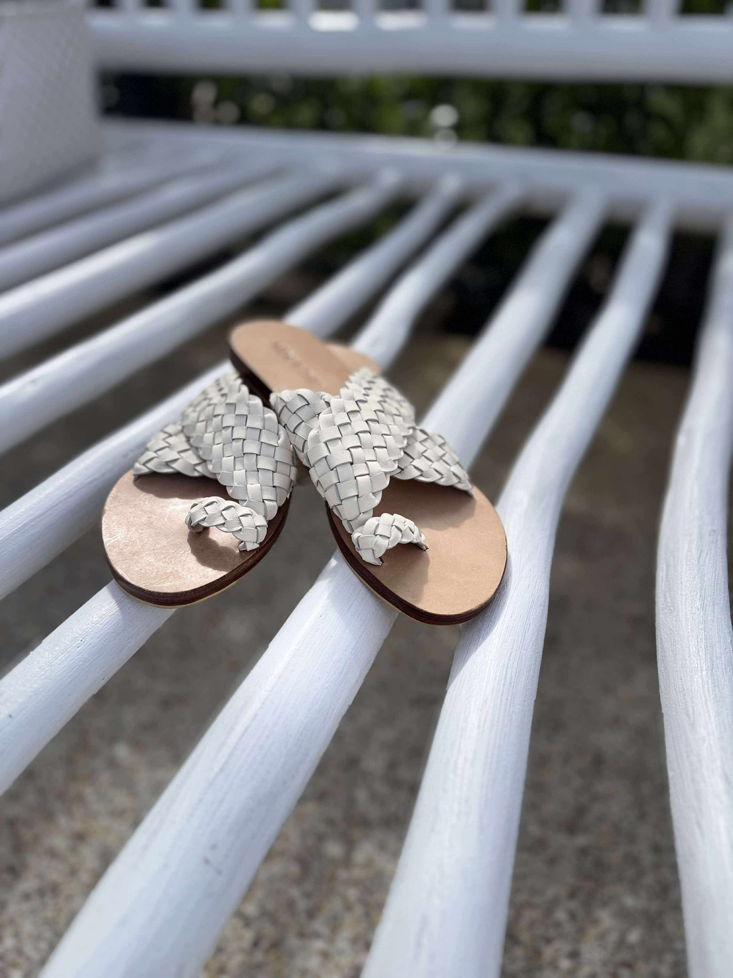 Salttrack Woven Slide | Cream Leather Toe Loop Sandal