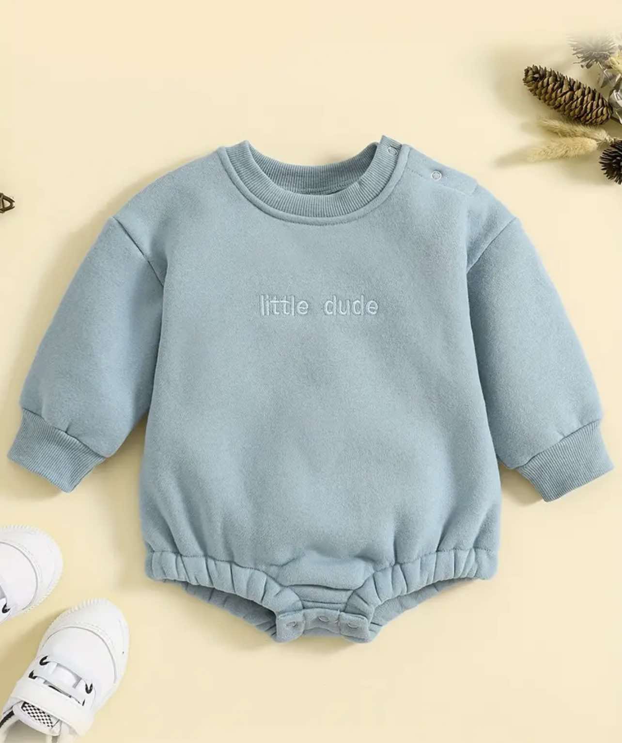 Adorable blue baby romper with full sleeves, ideal for cold weather
