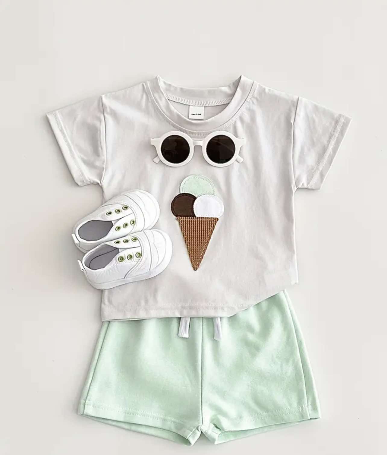 Baby wearing the Ice Cream Set Mint Green while playing outdoors in Australia