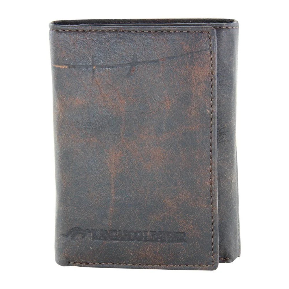 Close-up of the Barmah Hickorystone 2 Fold Wallet made from wild kangaroo leather, showing natural grain variations and soft, weathered texture that highlight its vintage character.