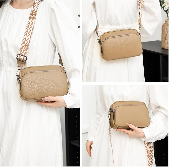 Cross Body Camera Bag - Genuine Leather | Biscuit.