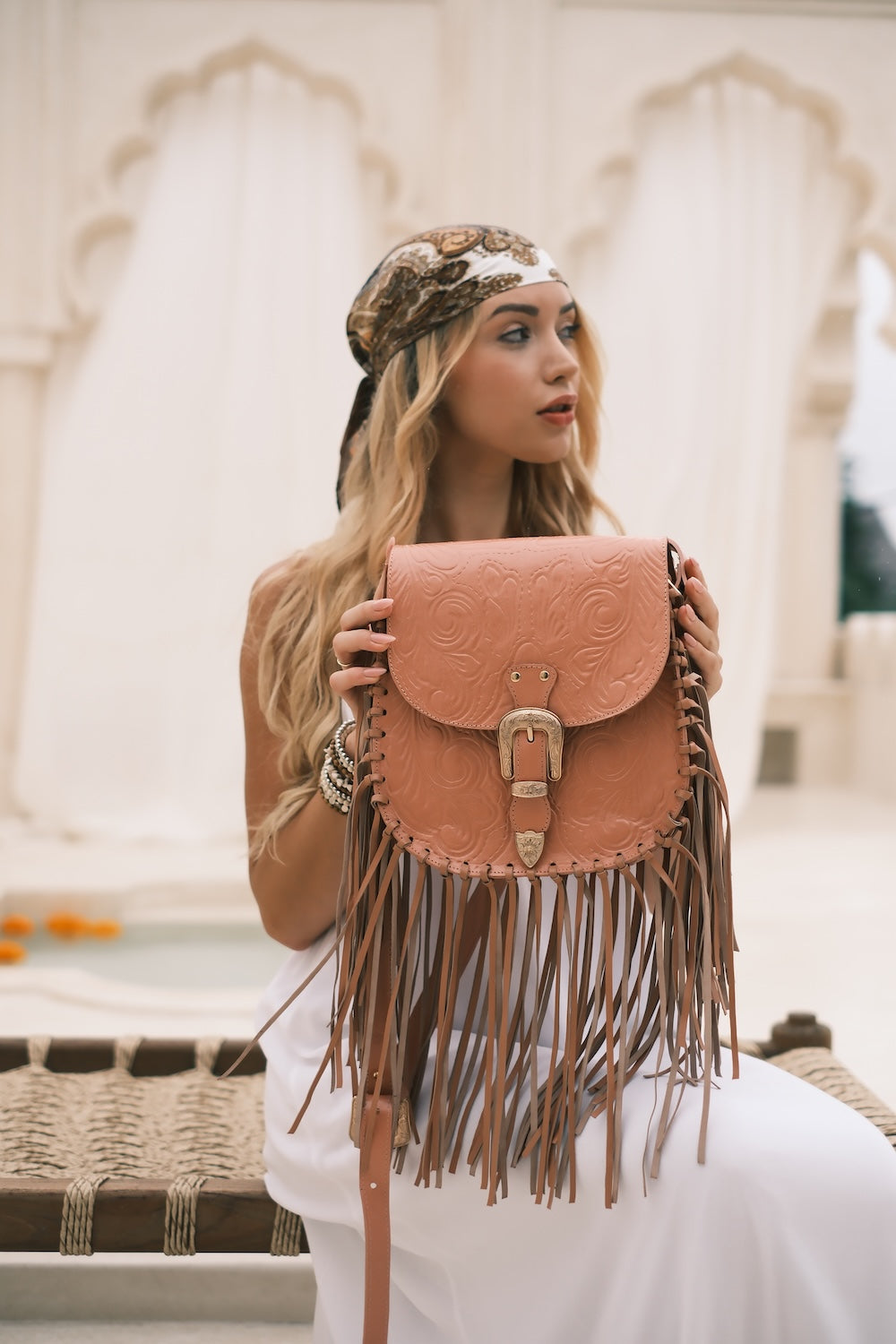 Savannah Western Fringe Bag | Apricot
