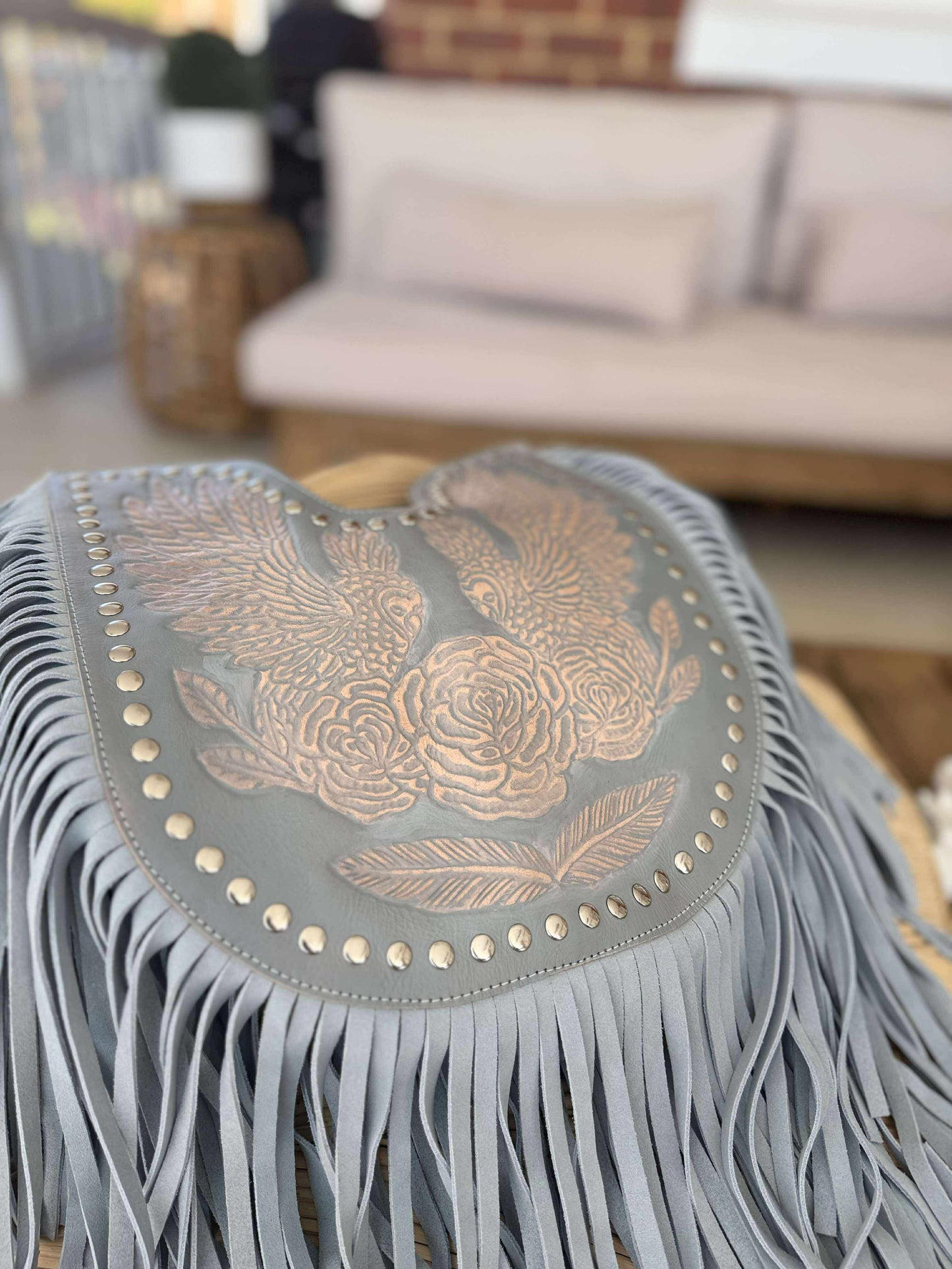 Dakota fringe boho leather bag Blue Fringe Western Style