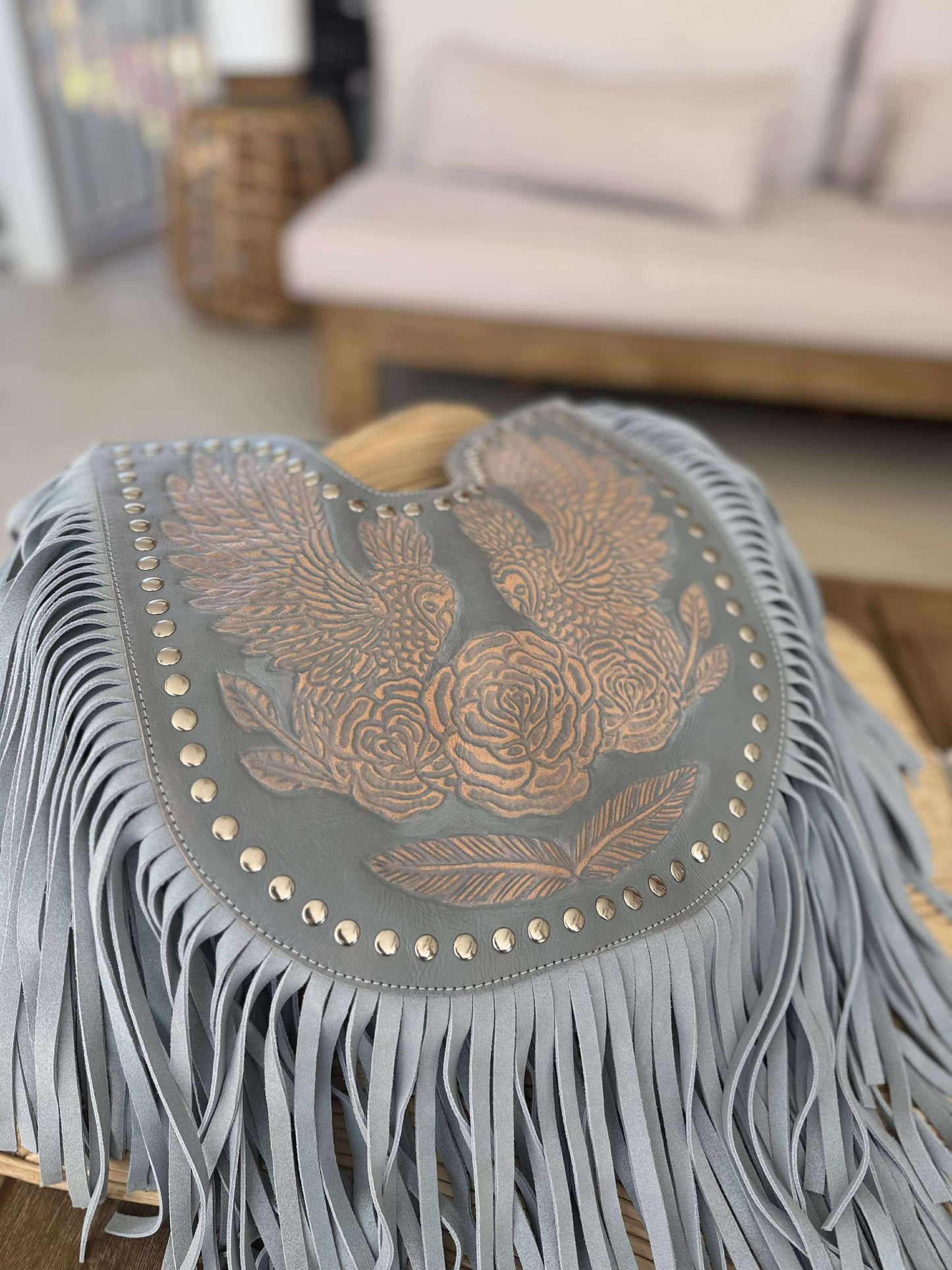 Dakota fringe boho leather bag Blue Fringe Western Style