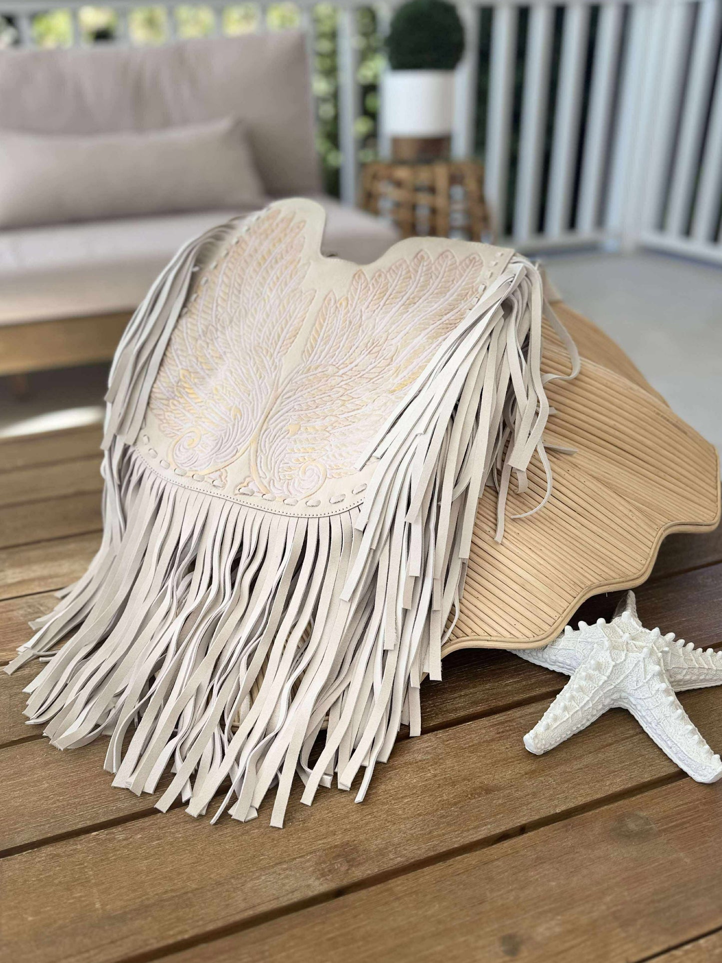 Dakota fringe boho leather bag Cream– handmade Western-style handbag from House of Hide, Australia