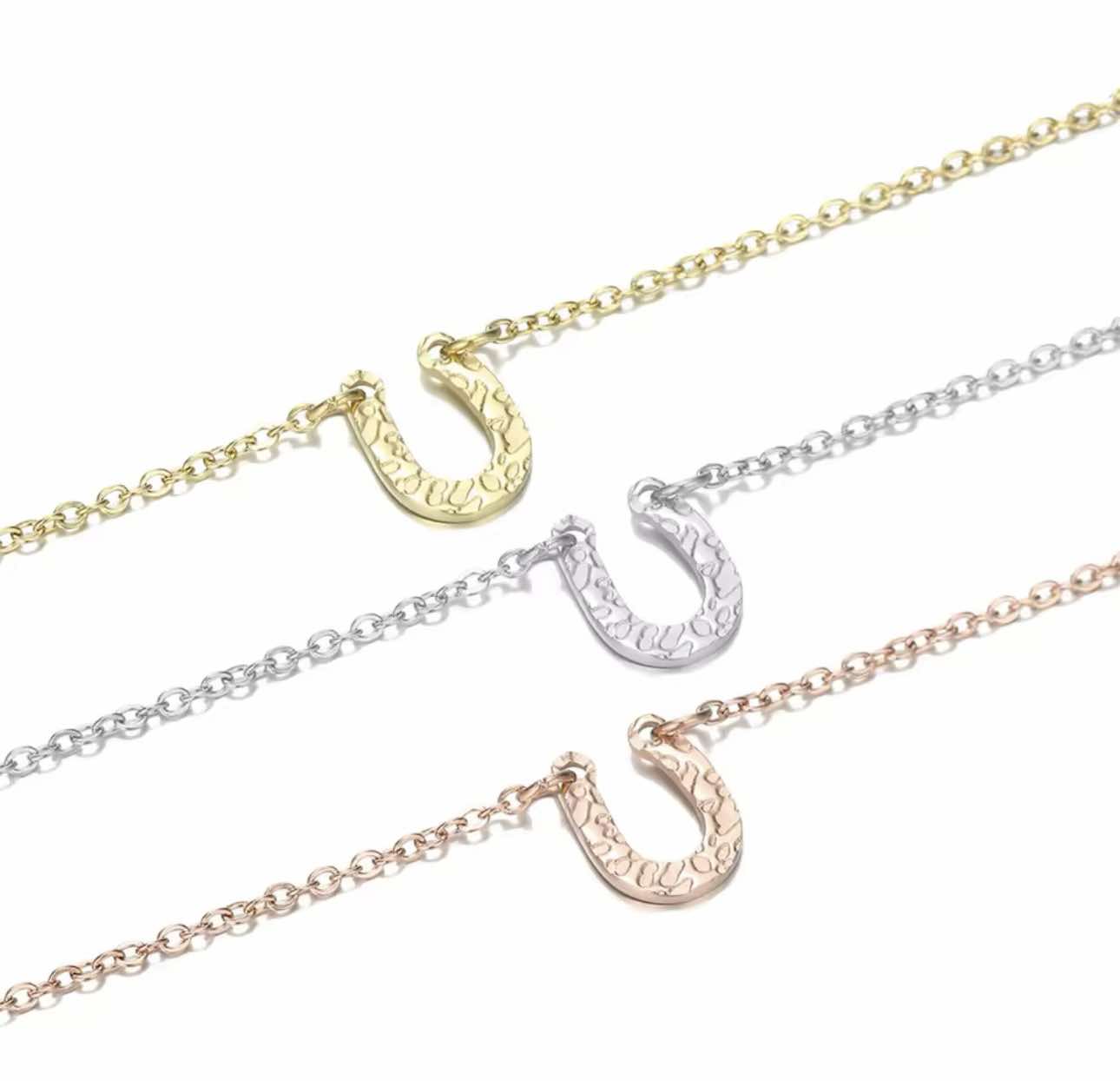 Elegant and Lucky Horseshoe Necklace – Water-Resistant and Hypoallergenic. Available Online in Silver or Gold.