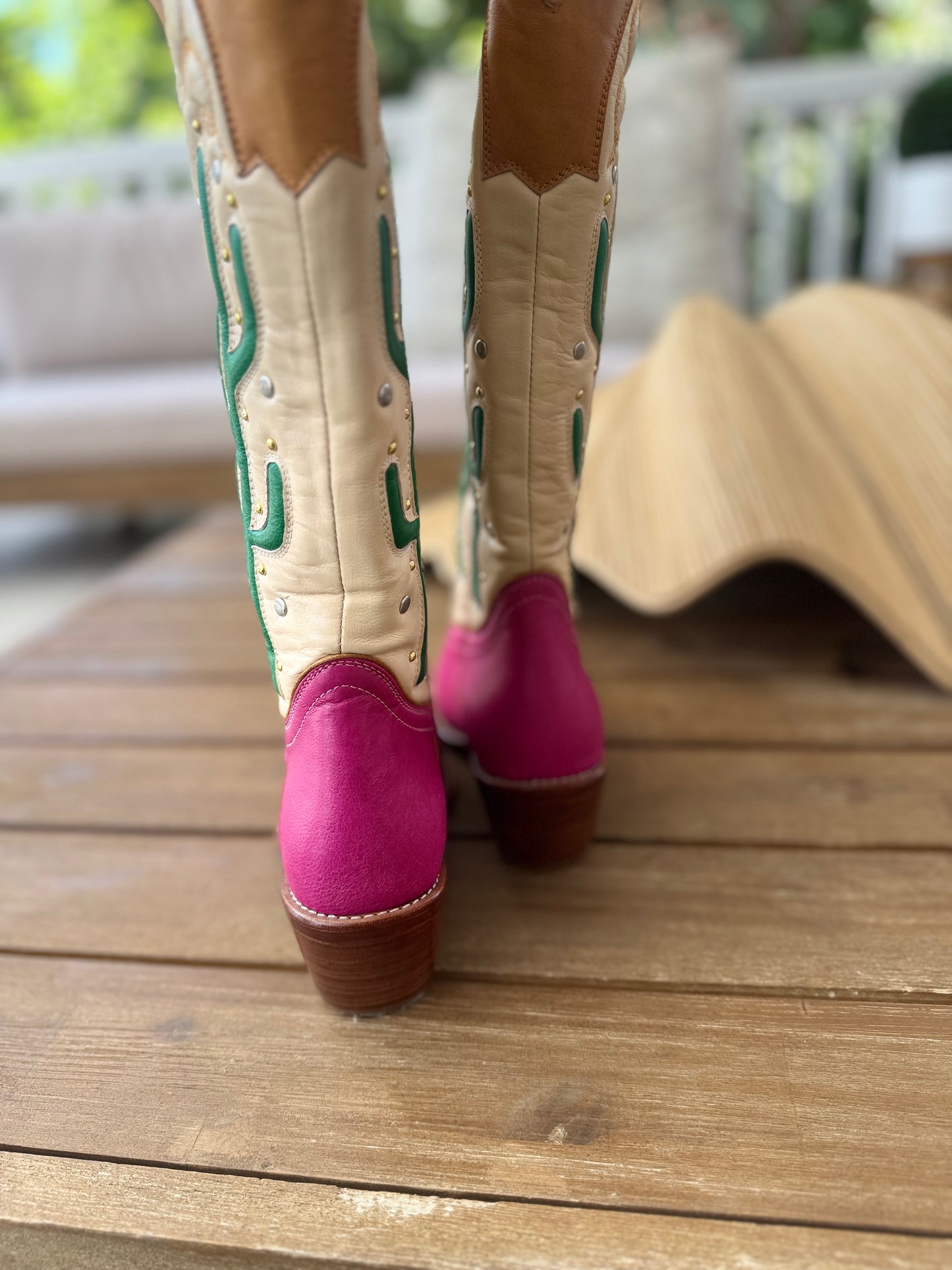 Cactus Leather Cowgirl Boots | Pink and Tan