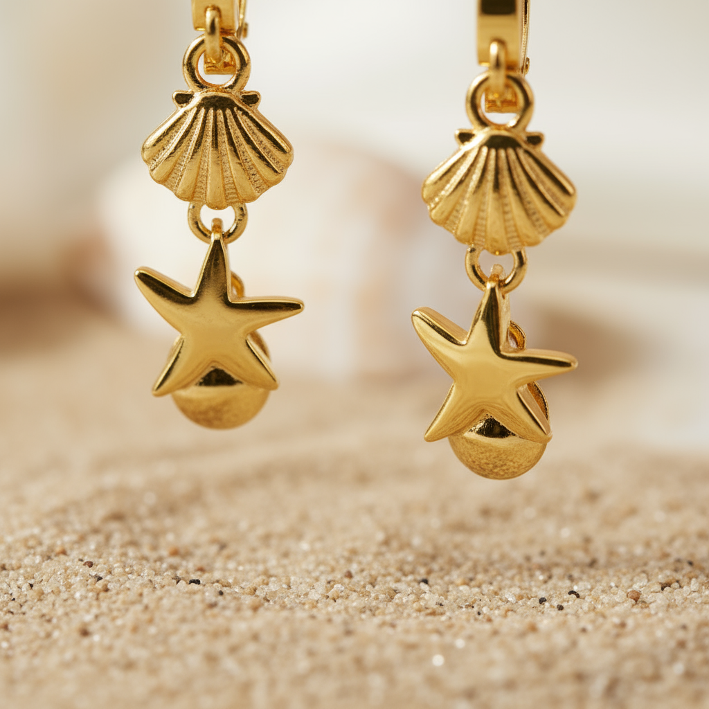 House of Hide Perth Australia Golden Shore Charm Hoops radiant gold-plated earrings with beach-inspired charm trio