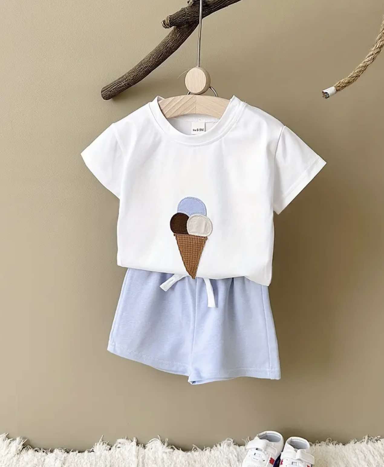 Ice cream-inspired toddler outfit for Australian summers, perfect for beach outings.