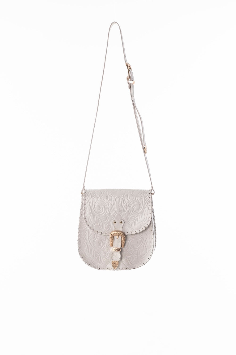 Indie Sky Hand-Tooled Leather Crossbody in White