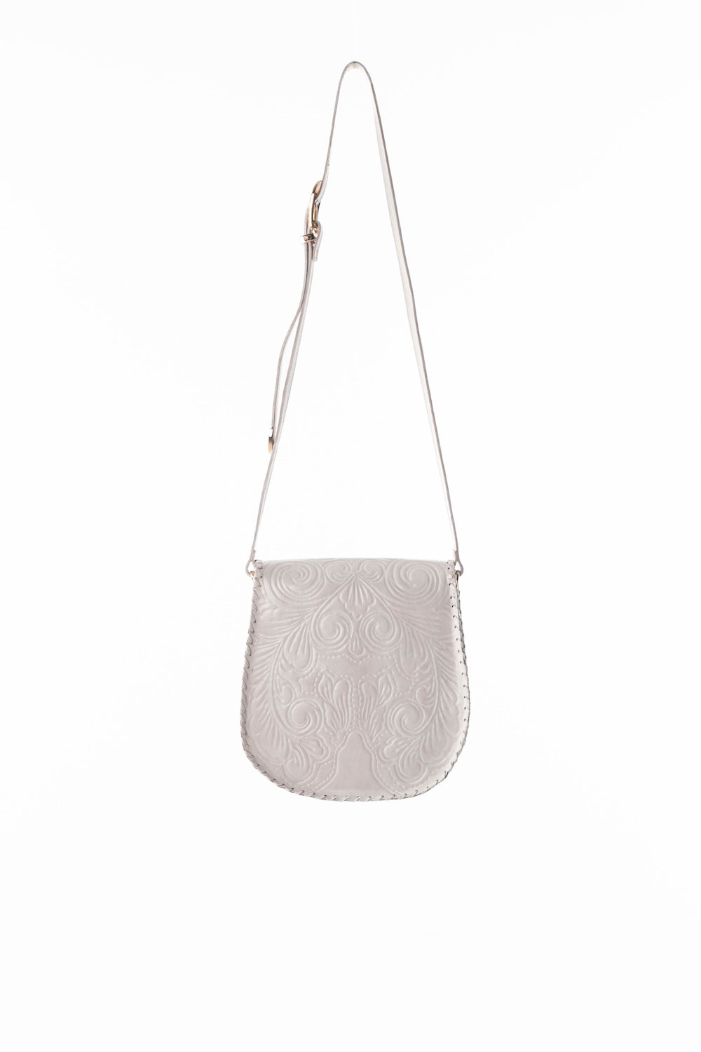 Indie Sky Hand-Tooled Leather Crossbody in White back