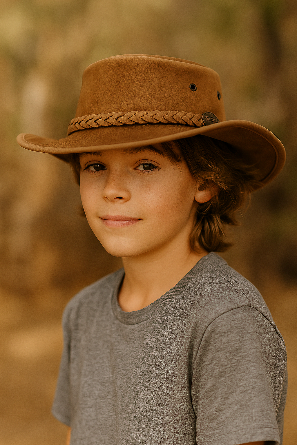 Children’s outback hat in soft brown cattle suede – Kidz Lidz by Barmah Hats Australia
