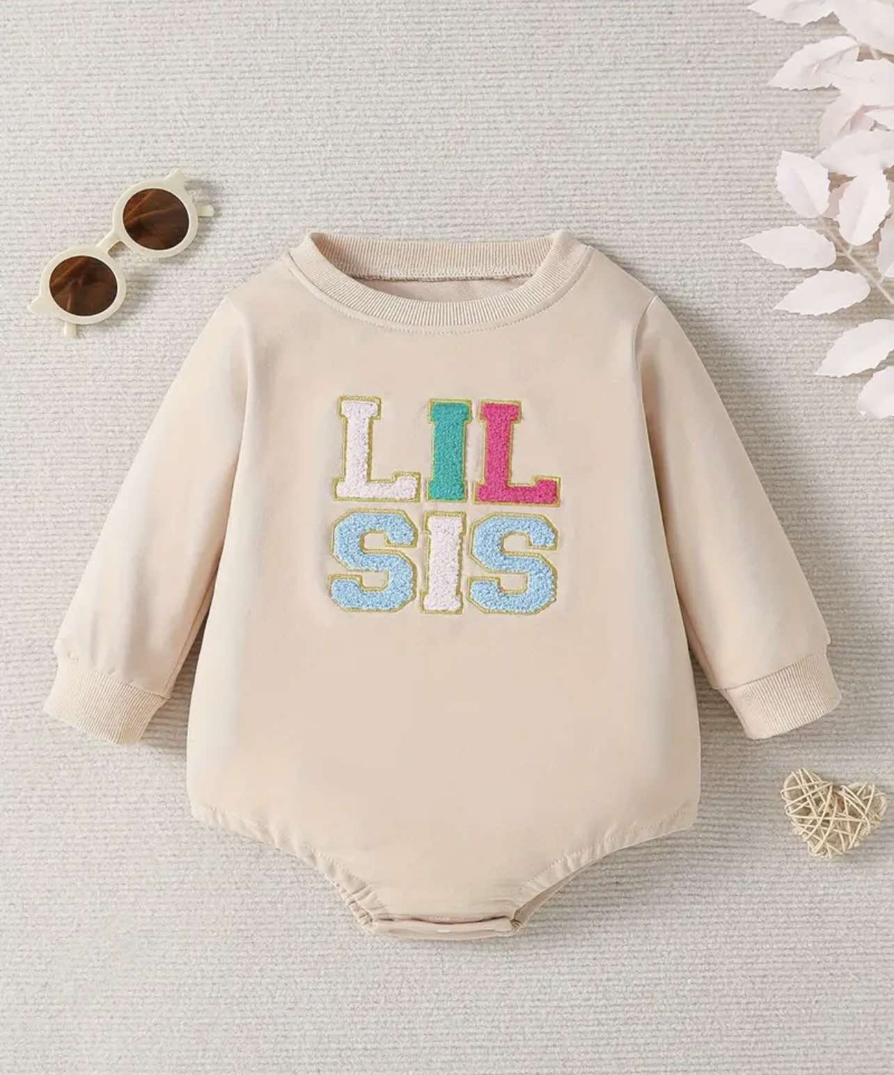 Lil Sis baby romper – soft cotton blend long-sleeve outfit for newborns and infants