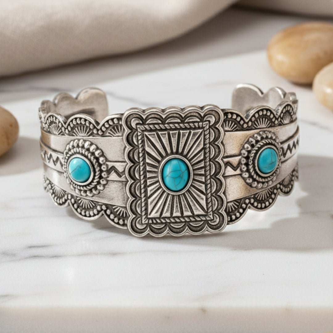 Liora Western Concho Cuff Bangle Bracelet Perth House of Hide silver and turquoise jewellery piece