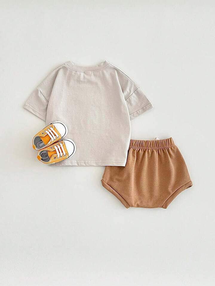 Odile Fabric Baby Boy Set: Rainbow Patchwork T-Shirt and Shorts