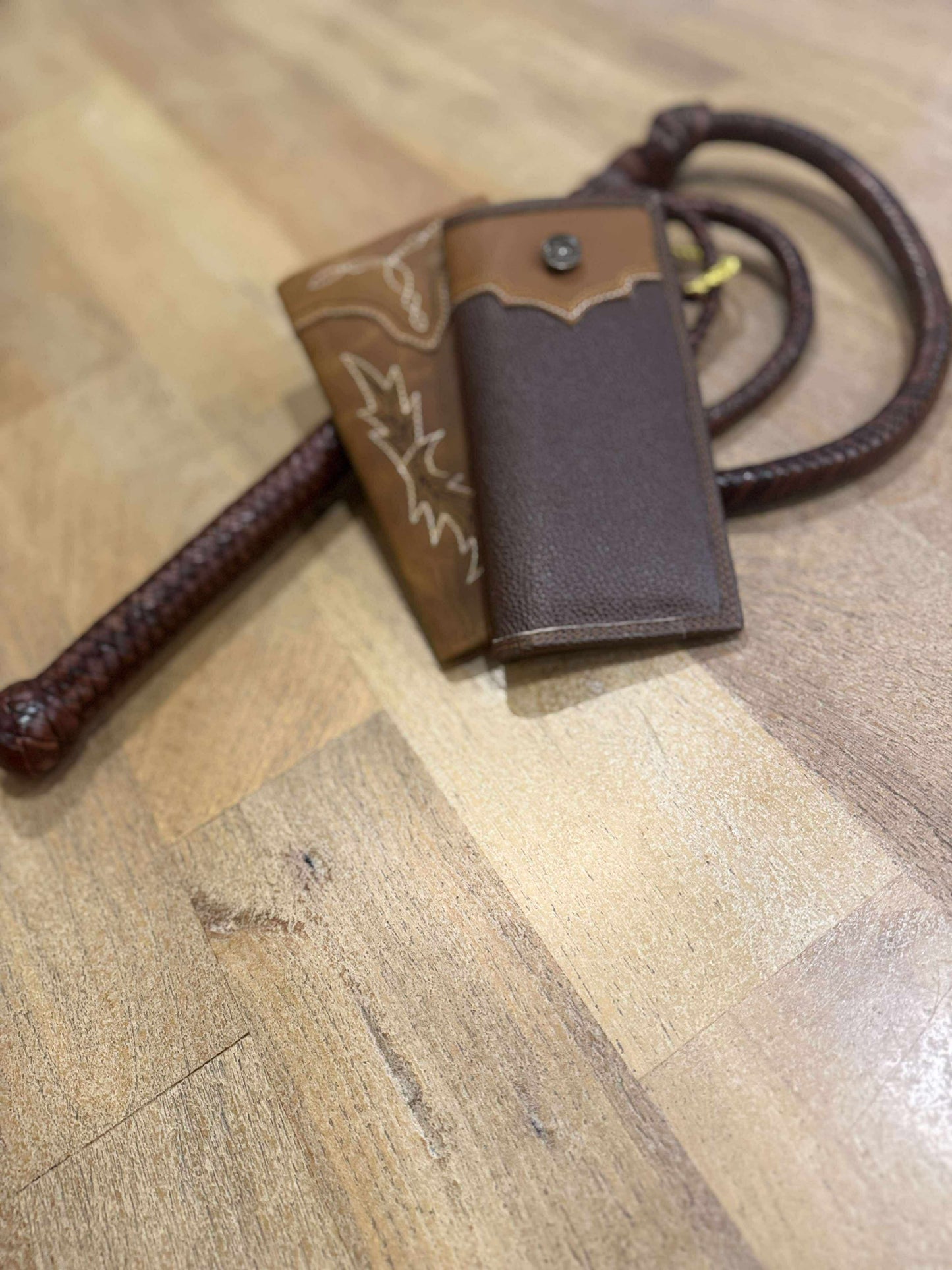 Handmade cowhide leather Rodeo Wallet with stock Whip