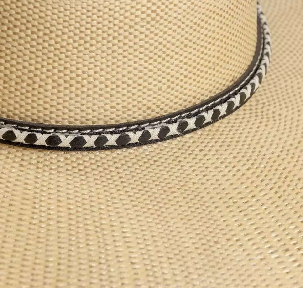 Straw papergrass Western hat featuring woven texture and decorative band – Australian design