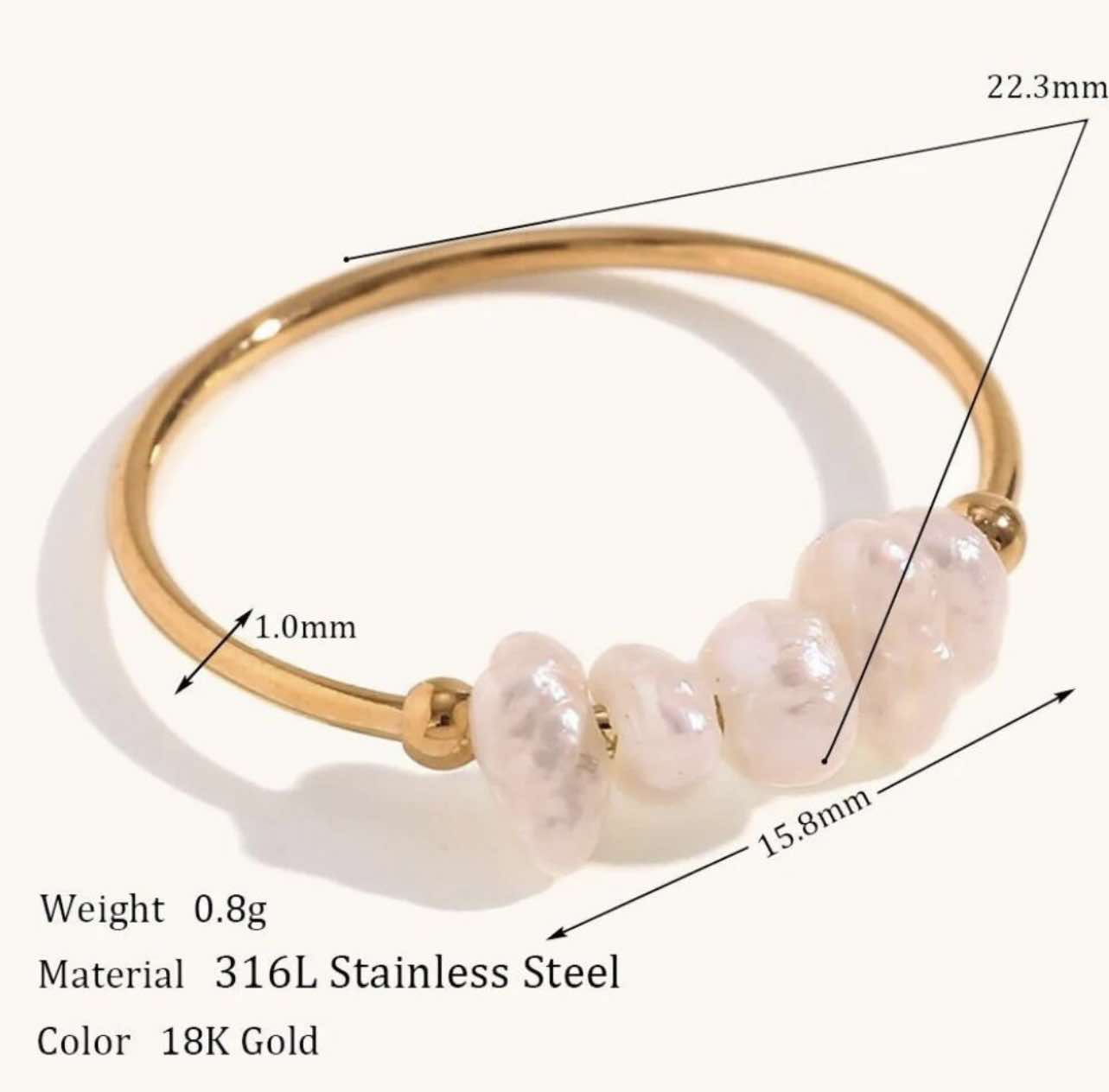 Stylish Freshwater Pearl Ring with 18K Gold Plating - Perfect for Everyday Wear