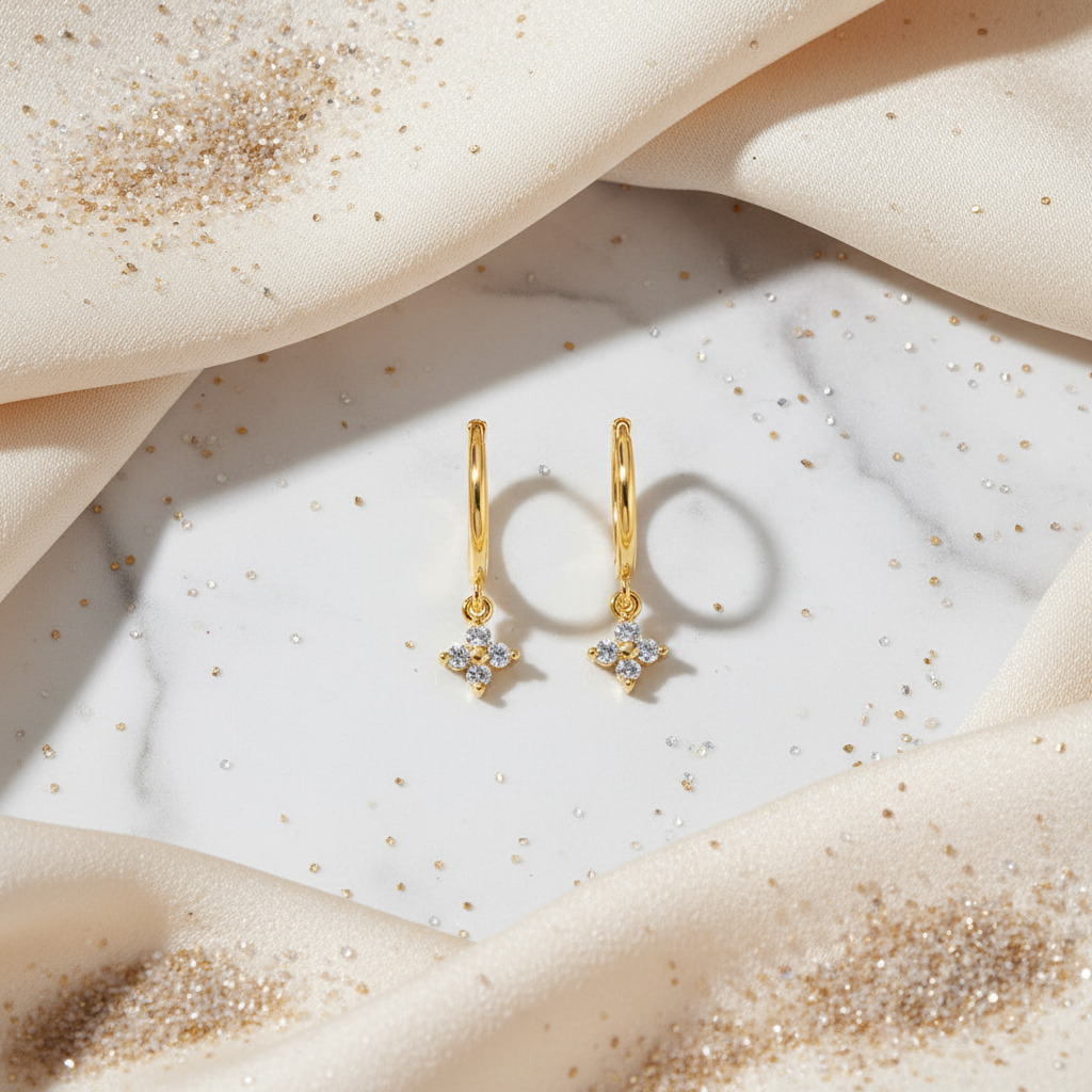 House of Hide Perth Australia Summer Gleam Mini Cross Hoops stylish gold earrings with mini zircon cross pendants