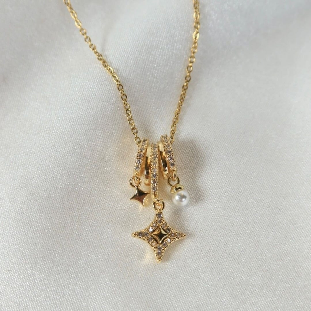 Twilight Sparkle Necklace with celestial star details and pearl accent Perth House of Hide jewellery