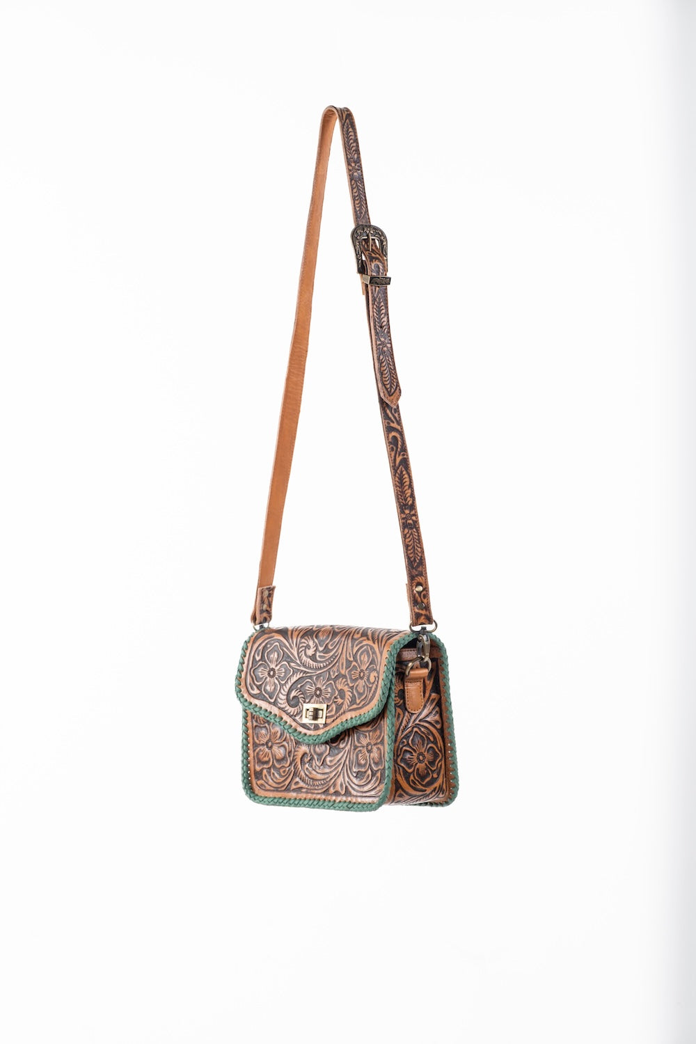 Westerly Leather Clutch | Aqua Woven Edge