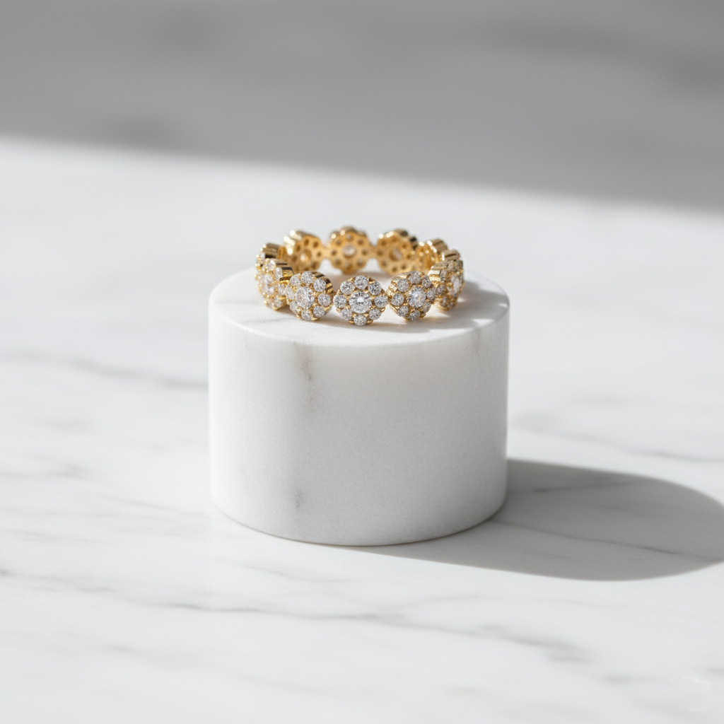 Gold band ring with white zircon – Aurelia Bloom handcrafted piece from Houseofhide Australia