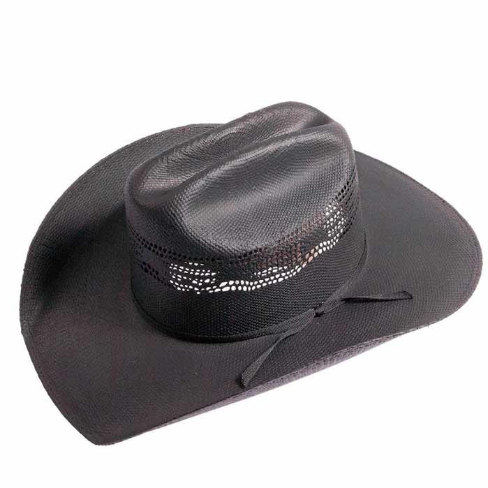 Black Straw Cowboy Hat with Wide Brim and Cattleman Crown for Sun Protection