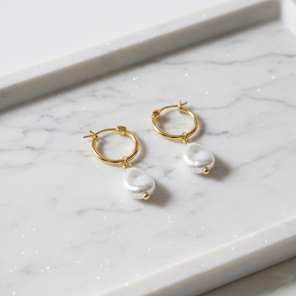 Australian coastal pearl hoops – polished gold earrings with ocean-inspired design by Houseofhide Perth