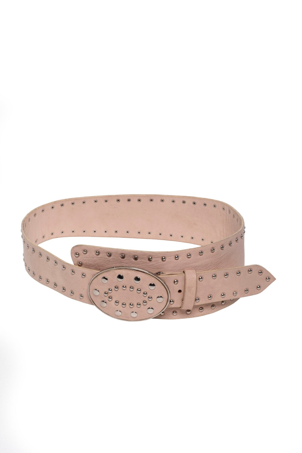 Wide cream leather belt with silver stud detailing and Western buckle