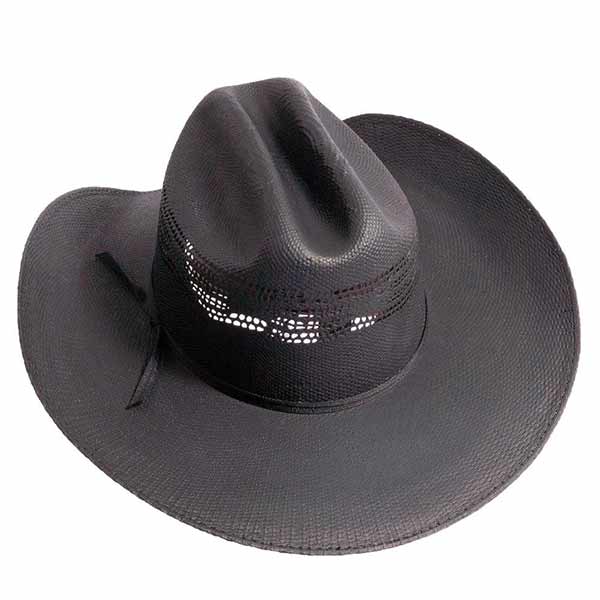 Durable Black Straw Cowboy Hat with Sewn-in Elastic Sweatband for Secure Fit