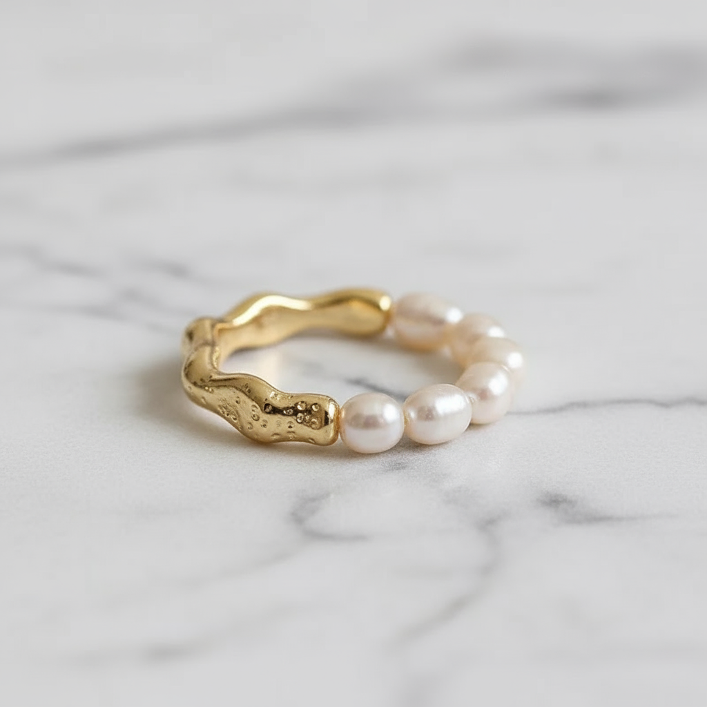 Houseofhide Golden Drift Pearl Ring – timeless gold and pearl ring capturing summer elegance in Australia