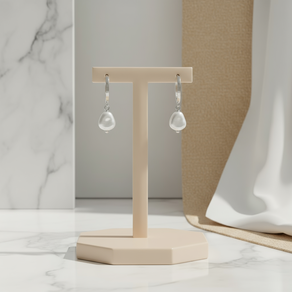 Silver-tone hoop earrings with natural-style pearls – Moonlit Drift design by Houseofhide Australia