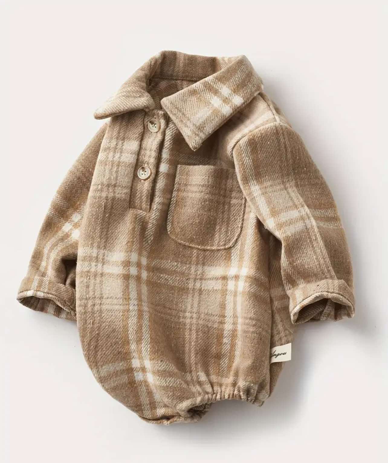 Western plaid baby romper with long sleeves, perfect for fall and winter.