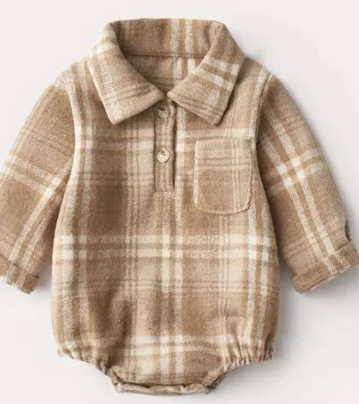 Western plaid baby romper outfit, a perfect baby shower gift or matching sibling set.