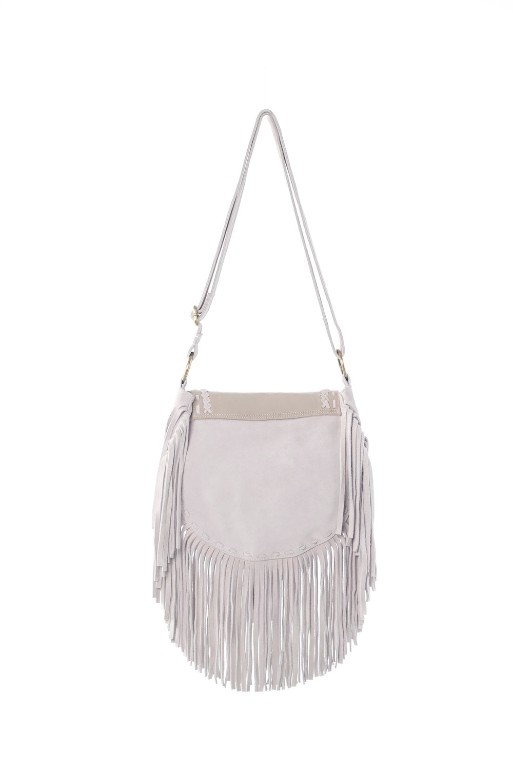white boho fringe bag