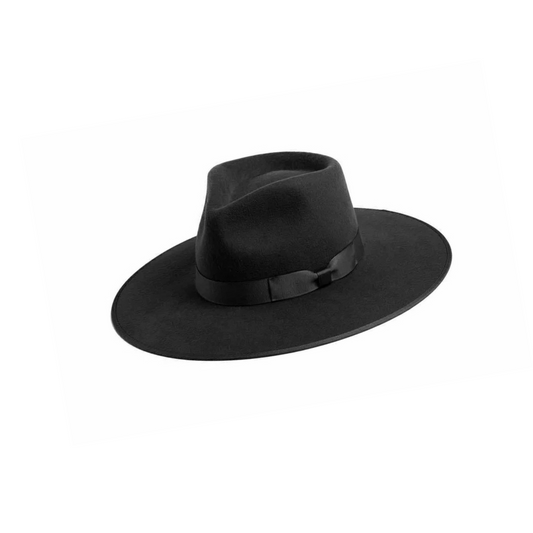 Adjustable 100% wool fedora hat with UPF 50+ sun protection in black.