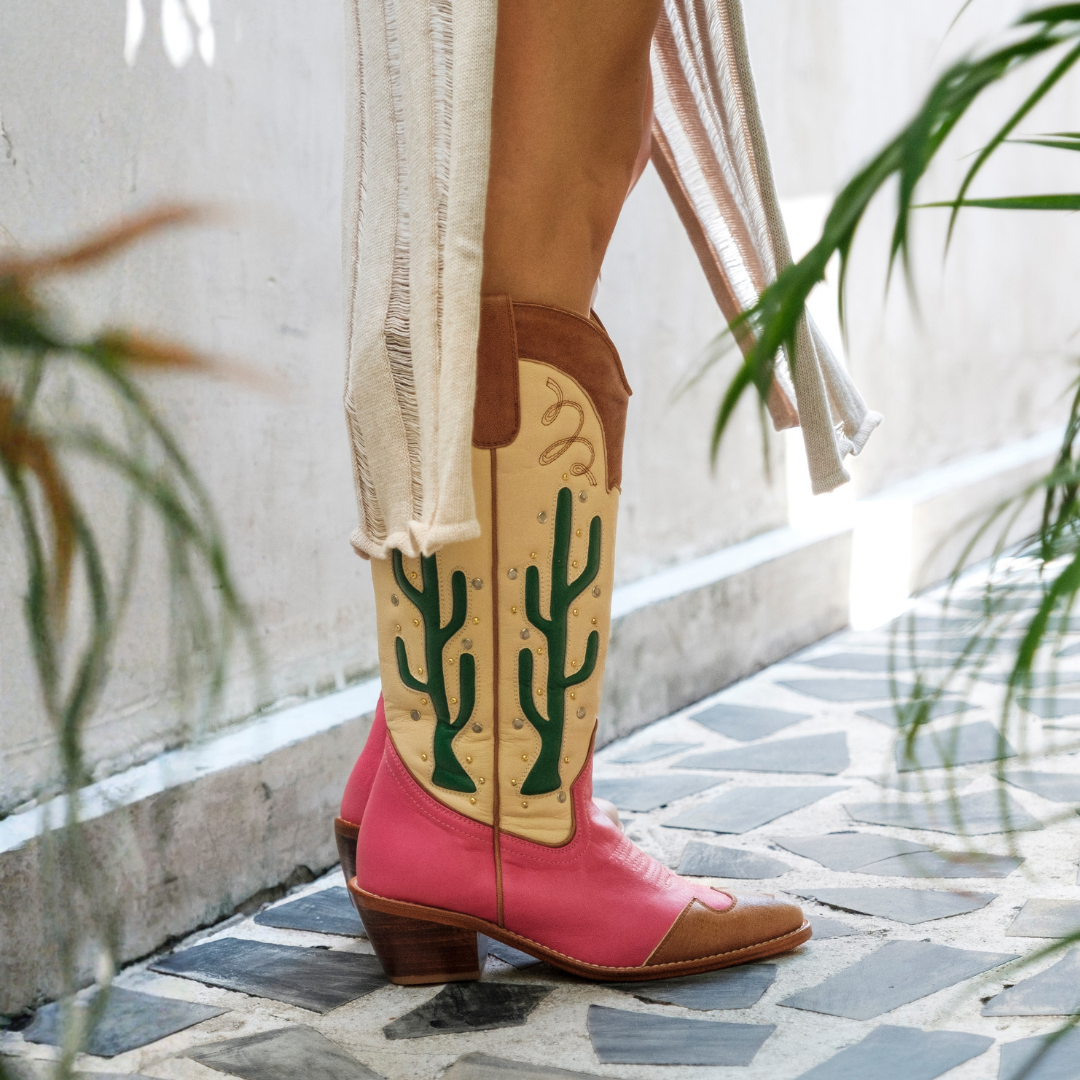 Cactus Boots | Pink and Tan