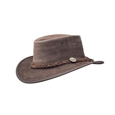 Barmah Squashy Foldaway Hat – Suede Chocolate Brown Outback Hat, Packable Travel Hat, Australian Made Leather Hat, Wide Brim Sun Protection Hat for Hiking, Camping, Bushwalking