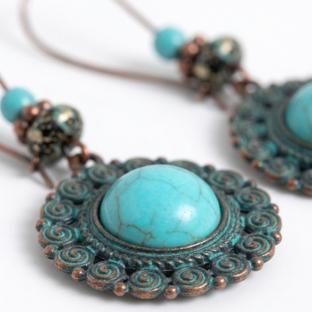 Turquoise Mandala Drop Earrings